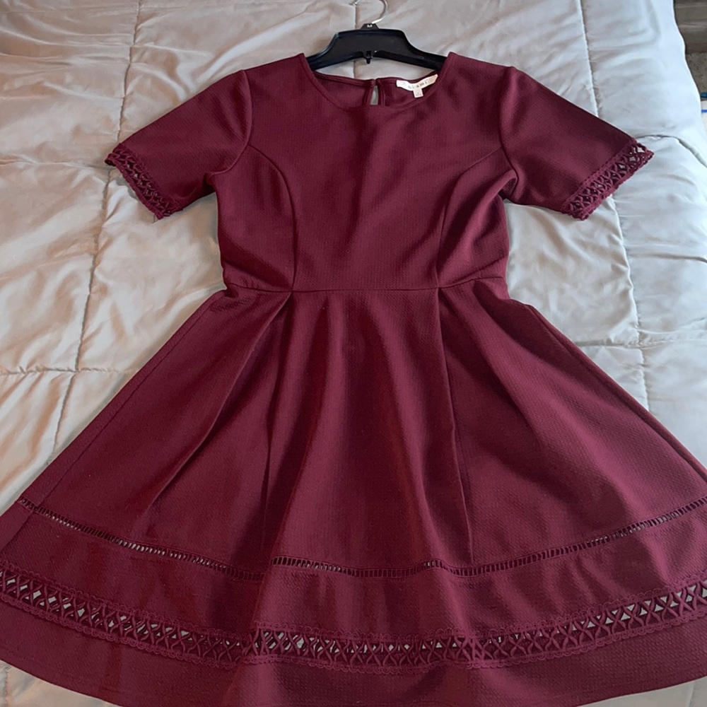 Burgundy Short Sleeve A-line dress, Miami/Francesca’s